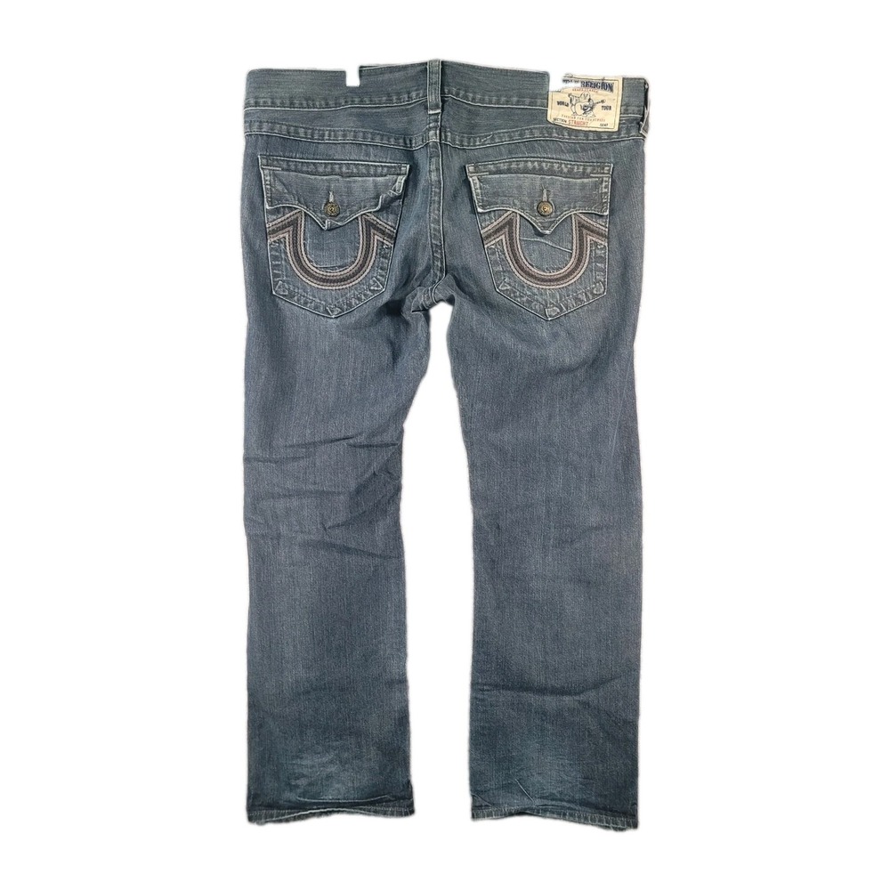 True Religion Jeans Blue Straight Leg Mens 42X30 Dark Wash Designer Denim Pants